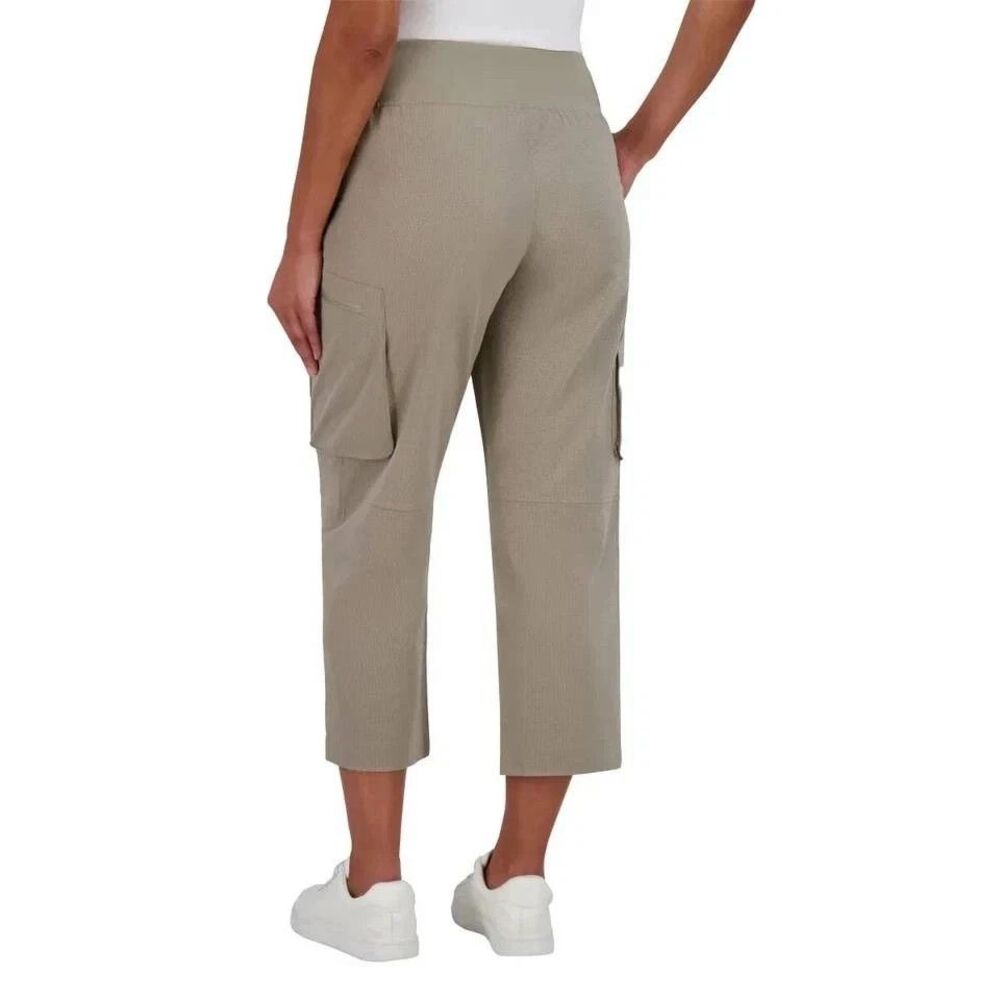 Sage Collective Pants Womens XL Textured Tapered Leg Cargo Crop Beige Pull On - Picture 2 of 13